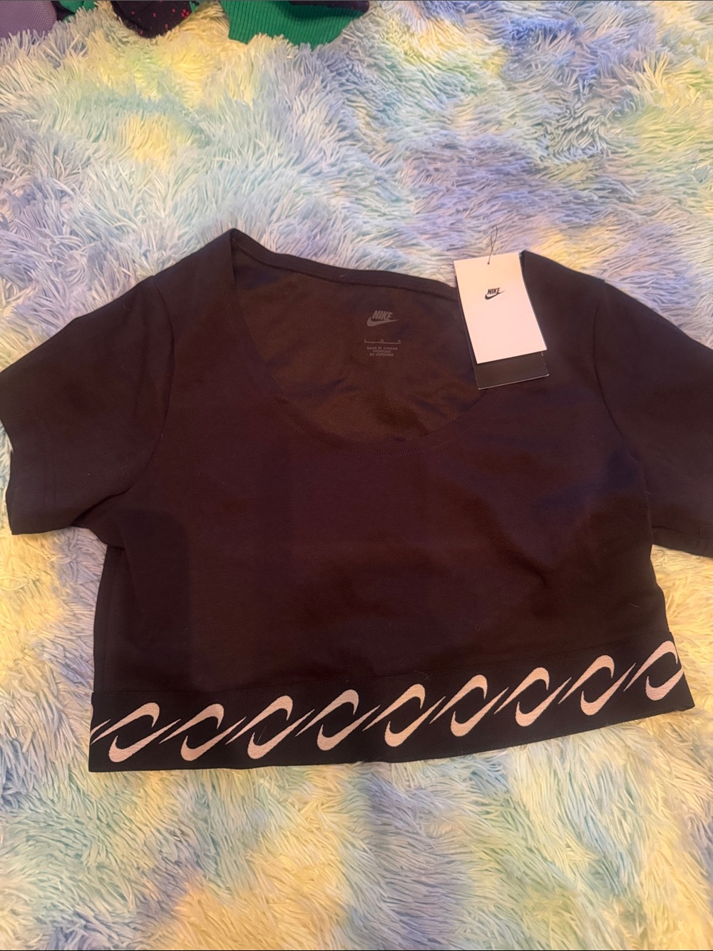 Nike Black Cropped Tee with White Wave Hem